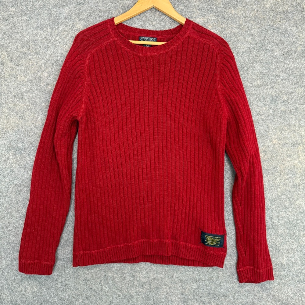 Polo Jeans Company Ralph Lauren Heavyweight Sweater Mens Large Ribbed‎ Knit Red